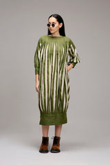 Egg-Shell Green Striped Balloon Dress - Dress - Mizyana
