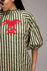 Egg-Shell Green Striped Big Joker Tunic Co-Ord Set (2 PCS) - Co-ord Set - Mizyana