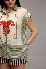 Egg-Shell Green Striped Red Joker Shirt - Shirt - Mizyana