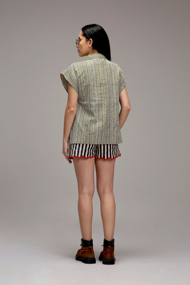 Egg-Shell Green Striped Red Joker Shirt - Shirt - Mizyana