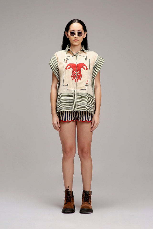 Egg-Shell Green Striped Red Joker Shirt - Shirt - Mizyana