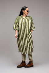 Egg-Shell Green Striped SE Pant - Trousers - Mizyana