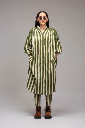 Egg-Shell Green Striped SE Pant - Trousers - Mizyana