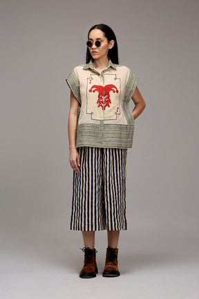 Egg-Shell Joker Shirt Capre Set - Two-Piece Set - Mizyana