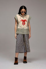 Egg-Shell Joker Shirt Capre Set - Two-Piece Set - Mizyana