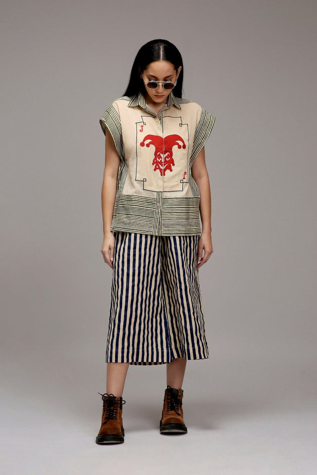 Egg-Shell Joker Shirt Capre Set - Two-Piece Set - Mizyana