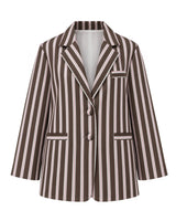Eira Brown Striped Cotton Double-Buttoned Blazer - Blazer - Mizyana