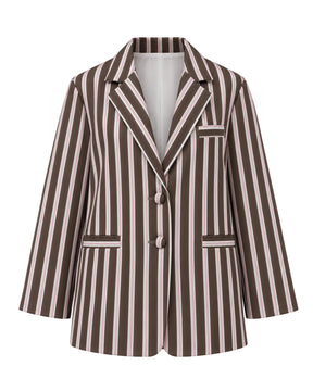 Eira Brown Striped Cotton Double-Buttoned Blazer - Blazer - Mizyana