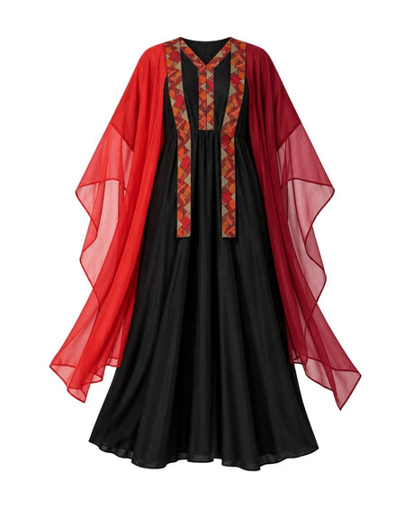 Ember Burgundy Chiffon Cape and Black Maxi Dress Two-Piece Set - Two-Piece Set - Mizyana