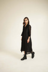 Embroided Organza Jacket with Plain Brocade Dress - Dress - Mizyana