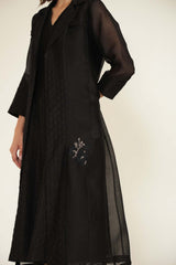 Embroided Organza Jacket with Plain Brocade Dress - Dress - Mizyana