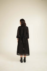Embroided Organza Jacket with Plain Brocade Dress - Dress - Mizyana
