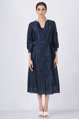 Embroiderd sleeve front open dress - Dress - Mizyana