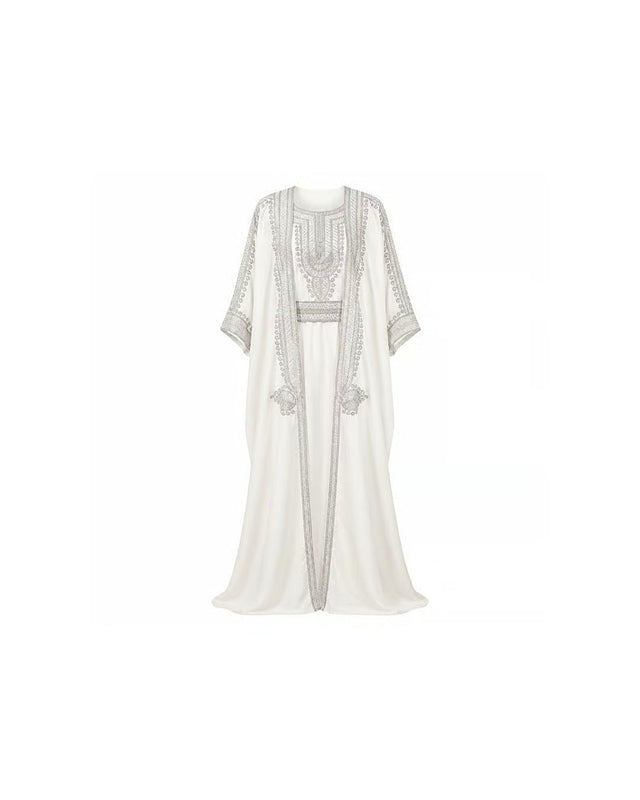Embroidered Crepe Belted Jalabiya Set - Jalabiya - Mizyana