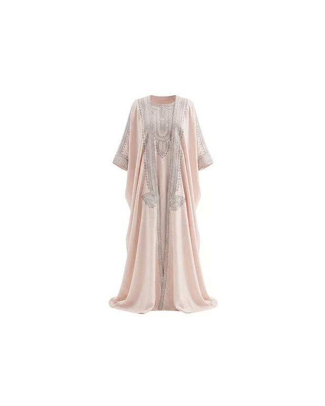 Embroidered Crepe Belted Jalabiya Set - Jalabiya - Mizyana
