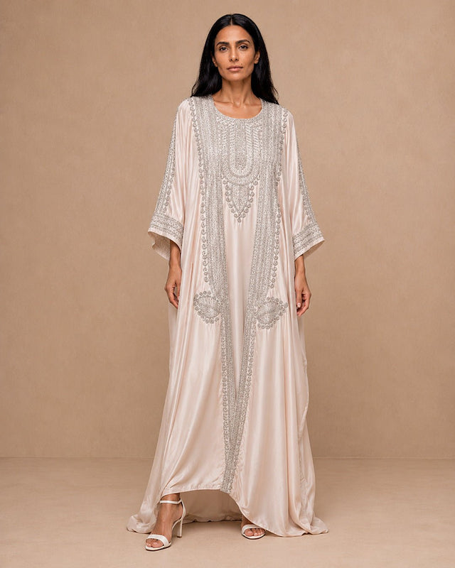 Embroidered Crepe Belted Jalabiya Set - Jalabiya - Mizyana