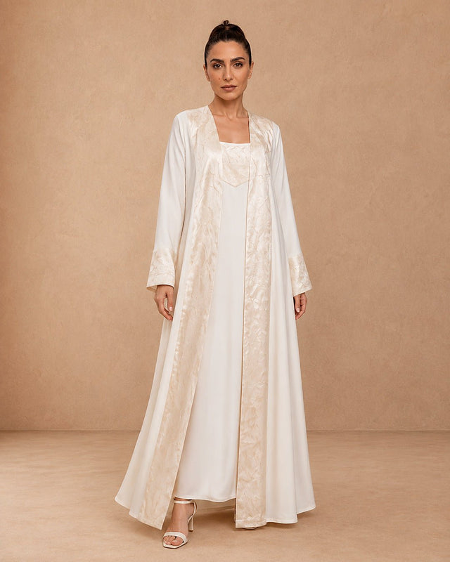 Embroidered Crepe & Jacquard Jalabiya Set - Jalabiya - Mizyana