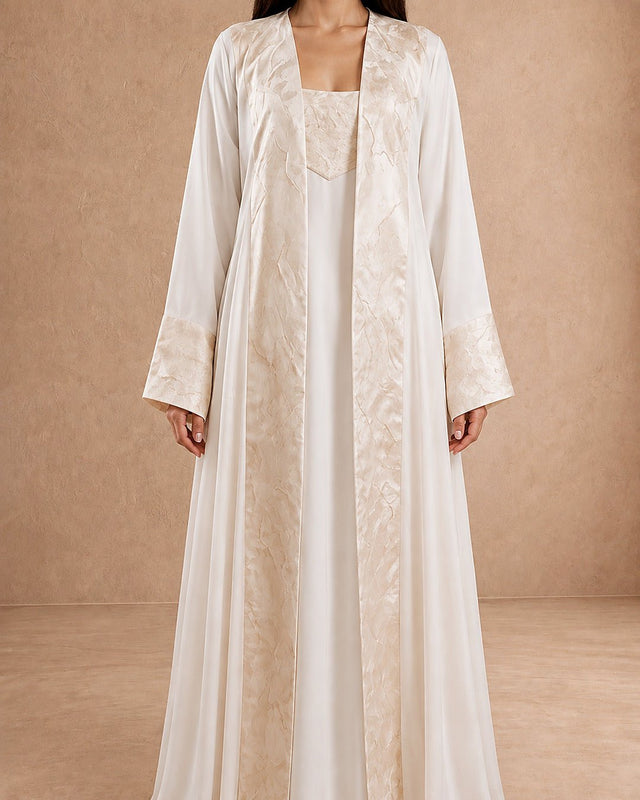 Embroidered Crepe & Jacquard Jalabiya Set - Jalabiya - Mizyana