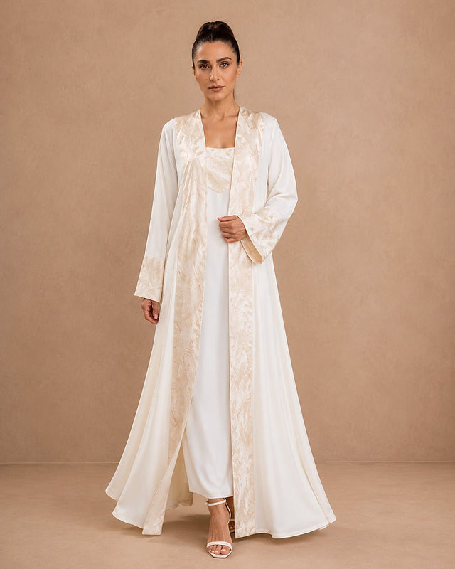Embroidered Crepe & Jacquard Jalabiya Set - Jalabiya - Mizyana