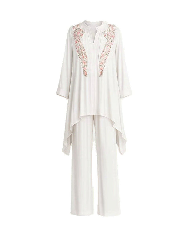 Embroidered High-Low Tunic & Pants Co-ord Set - Two-Piece Set - Mizyana
