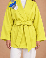 Embroidered Wrap Belted Satin Jacket - Jacket - Mizyana