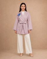 Embroidered Wrap Belted Satin Jacket - Jacket - Mizyana