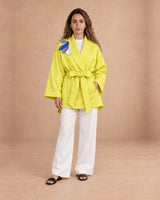 Embroidered Wrap Belted Satin Jacket - Jacket - Mizyana
