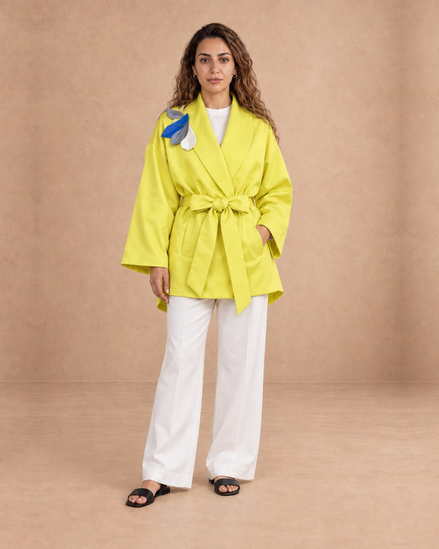 Embroidered Wrap Belted Satin Jacket - Jacket - Mizyana