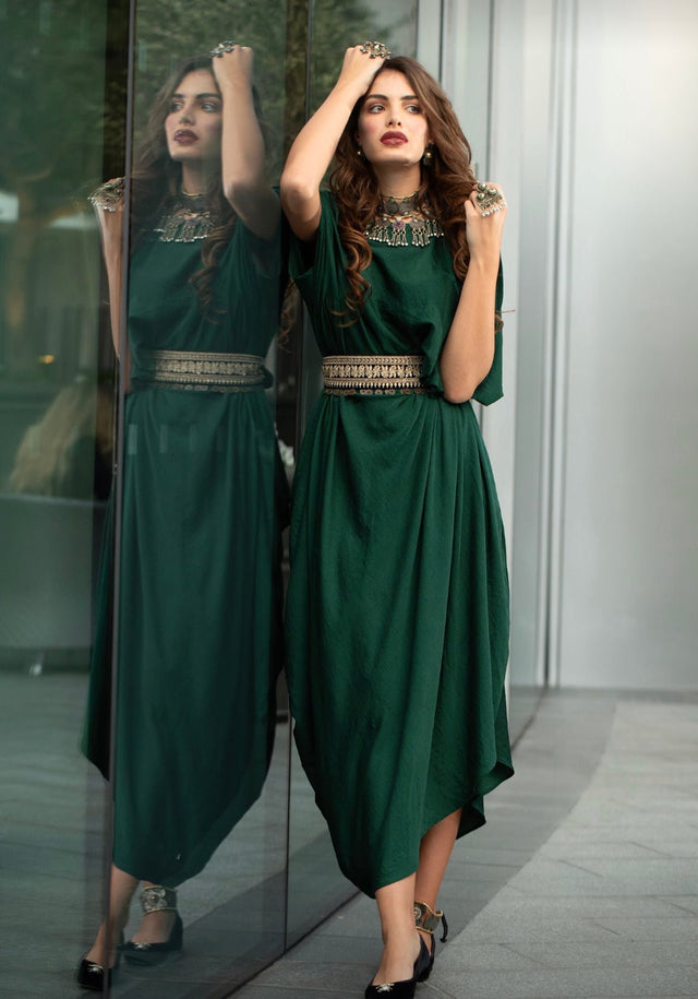 EMERALD DRAPE GOWN - Gown - Mizyana