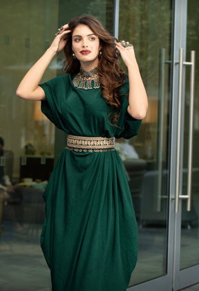 EMERALD DRAPE GOWN - Gown - Mizyana