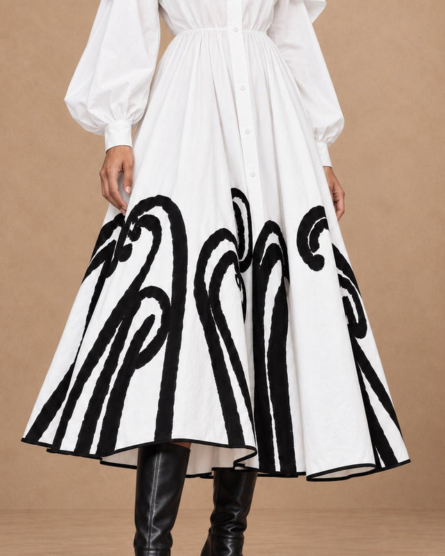 Etu White Swirl Applique Cotton Skirt - Skirt - Mizyana