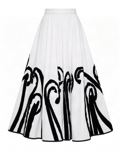 Etu White Swirl Applique Cotton Skirt - Skirt - Mizyana