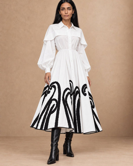 Etu White Swirl Applique Cotton Skirt - Skirt - Mizyana