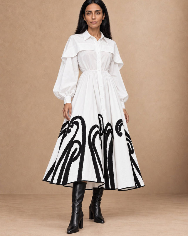 Etu White Swirl Applique Cotton Skirt - Skirt - Mizyana