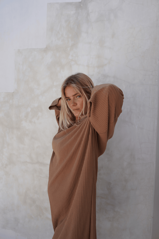 Eva ribbed dress - Beige - Dress - Mizyana