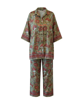 Evara Botanical Print Shirt and Wide-Leg Trousers Co-ord Set - Co-ord Set - Mizyana