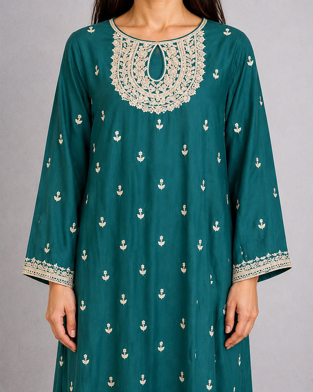 Evening Zari Embroidered Chanderi Jalabiya - Jalabiya - Mizyana