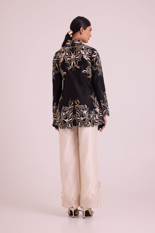 Farah - Tendril Wrap Blazer & Cutwork Pants - Two-Piece Set - Mizyana