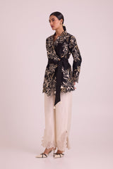 Farah - Tendril Wrap Blazer & Cutwork Pants - Two-Piece Set - Mizyana