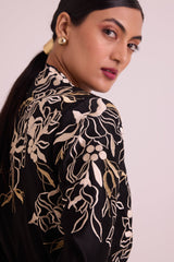 Farah - Tendril Wrap Blazer & Cutwork Pants - Two-Piece Set - Mizyana