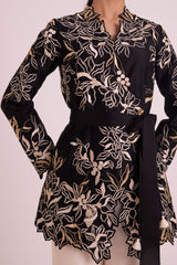 Farah - Tendril Wrap Blazer & Cutwork Pants - Two-Piece Set - Mizyana