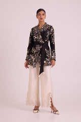 Farah - Tendril Wrap Blazer & Cutwork Pants - Two-Piece Set - Mizyana