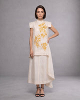 Fifi Butter Yellow Floral Patchwork Chanderi Silk Co-ord Set - Co-ord Set - Mizyana