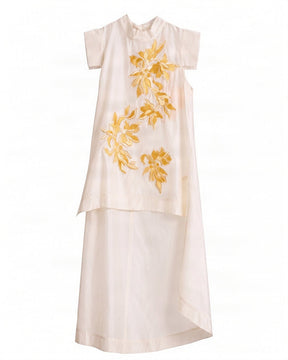 Fifi Butter Yellow Floral Patchwork Chanderi Silk Co-ord Set - Co-ord Set - Mizyana