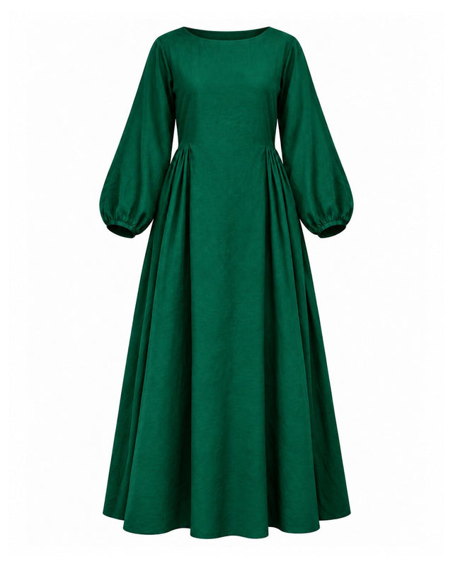 Flared Mulberry Silk Midi Dress with Side Gathers - Dress - Mizyana
