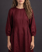 Flared Mulberry Silk Midi Dress with Side Gathers - Dress - Mizyana