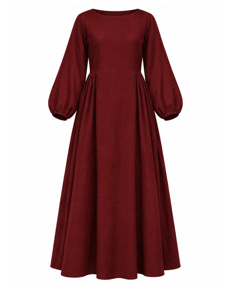 Flared Mulberry Silk Midi Dress with Side Gathers - Dress - Mizyana
