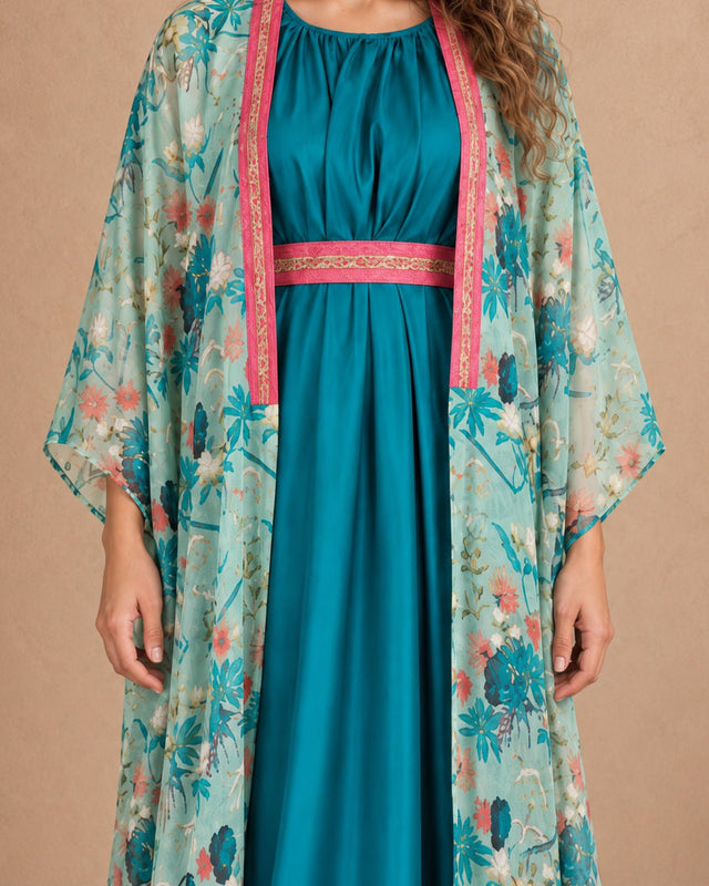Floral Cape & Dress Set - Kaftan - Mizyana