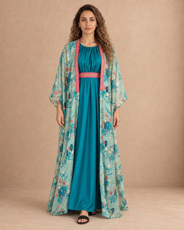 Floral Cape & Dress Set - Kaftan - Mizyana