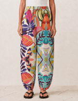 Floral Print Balloon Leg Linen Trousers - Trousers - Mizyana